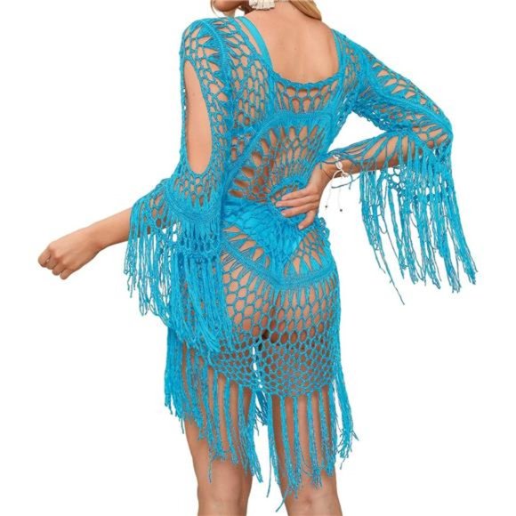 Swimsuits Cover Up for Women Crochet Hollow Out Tassel Bathing Suit Coverups - Picture 2 of 8